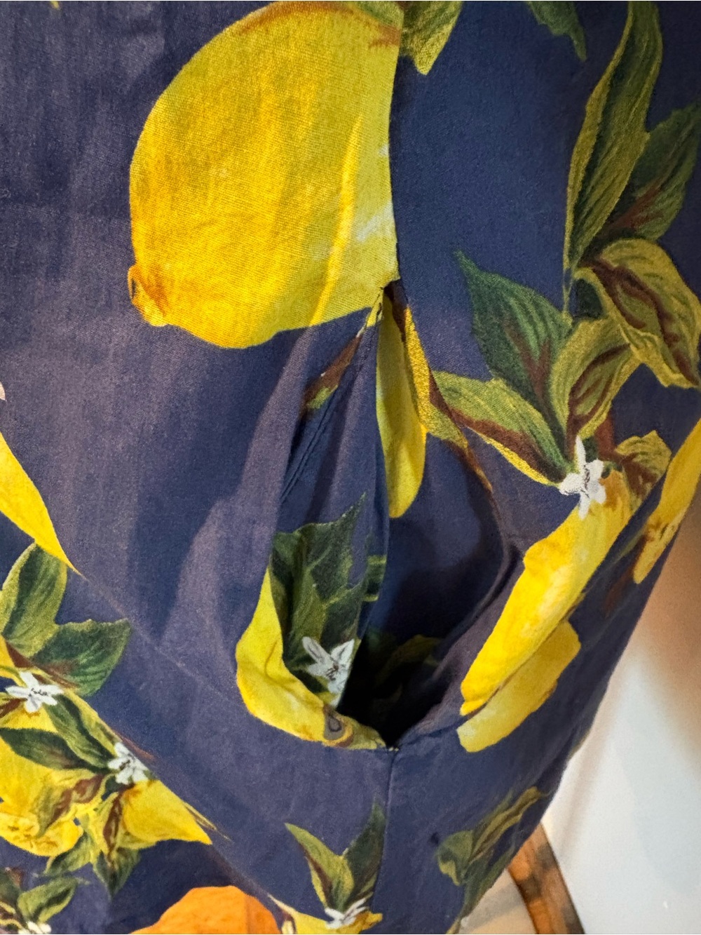 Navy Lemon Print Dress with pockets! - Picture 2 of 6